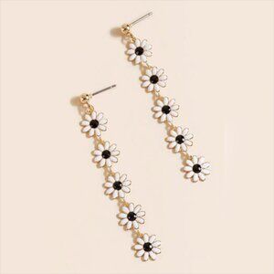 Daisy Flower Linear Drop Earrings